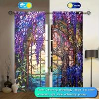 2pcs Cortina De Vidrio Estampada Con Flor De Wisteria Para Decoración Del Hogar - Bolso De Percha Para Dormitorio Oficina Cocina Y Sala De Estar - details 2