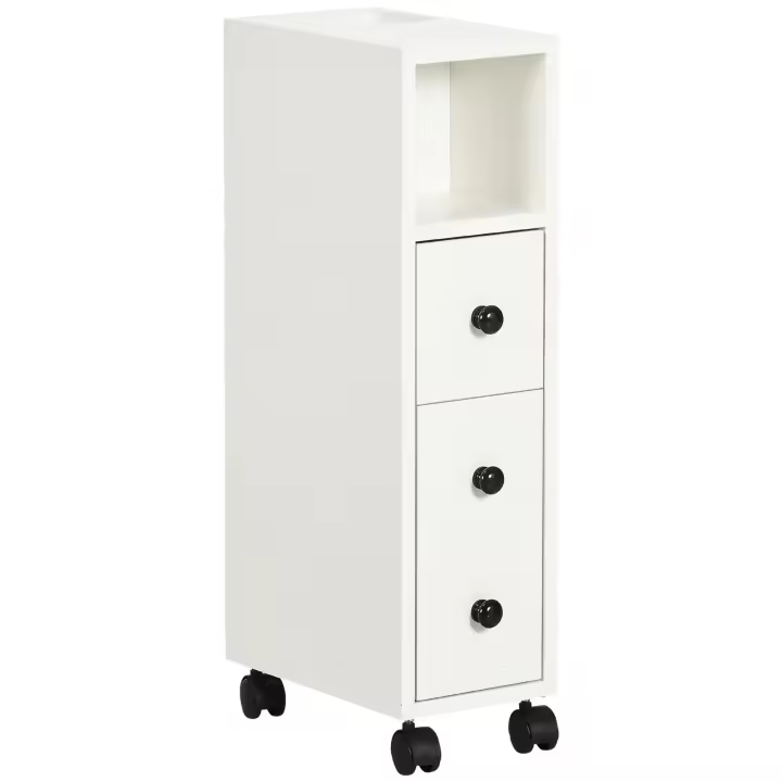kleankin Armario de Baño Mueble Auxiliar para Baño Espacio Reducido con Ruedas Estantes Abiertos Armario Cajón 18x30x68,5 cm - 1