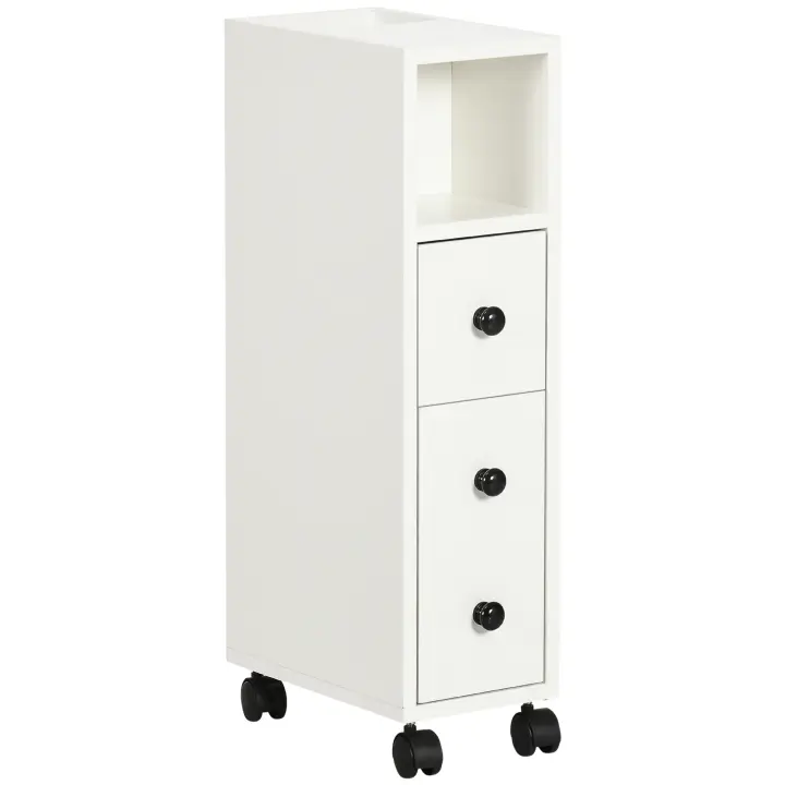 kleankin Armario de Baño Mueble Auxiliar para Baño Espacio Reducido con Ruedas Estantes Abiertos Armario Cajón 18x30x68,5 cm - 1