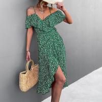 Vestido Maxi Bohemio Vintage Para Mujer Estilo Playa Con Estampado Floral Irregular De Hombro Solo Y Tirantes Medio Calf - details 14