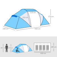 Outsunny Tienda de Campaña Familiar para 4-6 Personas Tienda Camping Plegable con Bolsa de Transporte Impermeable para Playa Parque 430x240x170 cm Azul y Blanco - details 2