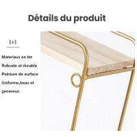 Estante de pared de madera maciza de 3 capas, estante de partición de hierro para pared del hogar, estante de almacenamiento creativo 40×23×12CM - details 5