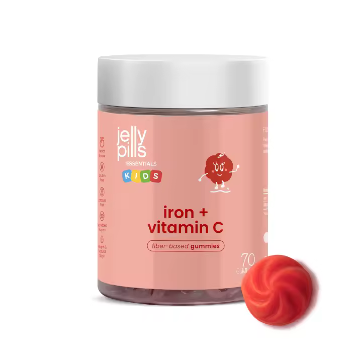 Jelly Pills Gominolas de Hierro + Vitamina C para Niños - Sabor Melocotón Natural - Sin Azúcares Añadidos - Aptas para Veganos - A partir de 3 años - 1
