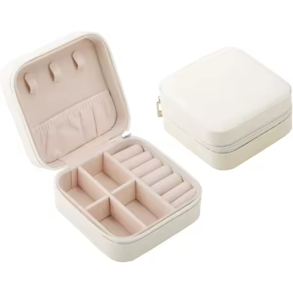 ER Mini joyero de viaje portátil Blanco, órgano de anillo de cuero - 1