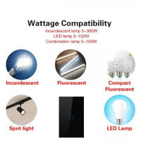 Interruptor Táctil De Pared LED Con Vidrio Templado Negro Y Blanco 1/2/3 Gánganos AC100-240 Interruptor De Panel De Energía - details 7