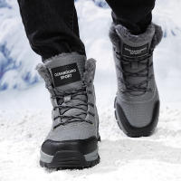 Botas De Invierno Para Hombre Con Piel Fuerte Antideslizante Impermeable Altura Del Tacón Medio Cordones Material De Suela De Goma - details 12
