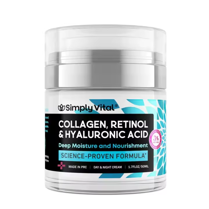 Cremas faciales, SimplyVital colágeno, retinol y ácido hialurónico, crema facial antiedad para rostro, cuello y cuello, crema facial hidratante diaria. - 1