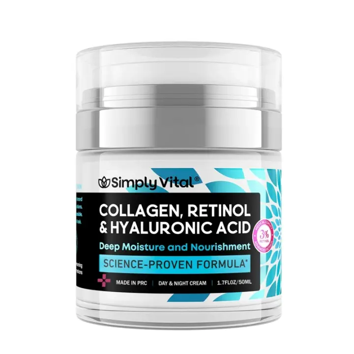 Cremas faciales, SimplyVital colágeno, retinol y ácido hialurónico, crema facial antiedad para rostro, cuello y cuello, crema facial hidratante diaria. - 1
