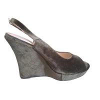 Sandalias Cuña Mujer Terciopelo Verde Militar | Plataforma Baja | Verano 2023 2024 - details 1