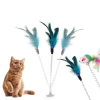 Juguete Interactivo Para Gatos Con Pluma De Color Multicolor Varilla De Feathers Con Ventosa De Sución Divertida Para Entretenimiento De Mascotas - details 0