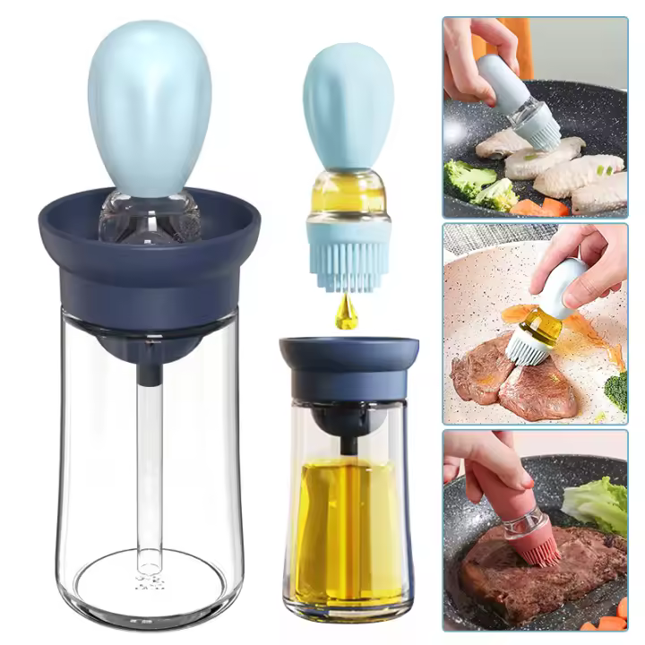 Mov-Botella De Aceite Portátil Para Cocina Con Cepillo De Silicona Y Medidor Cuantitativo Dispensador De Aceite Para Barbacoa Y Hornear Resistente Al Calor Y Fácil De Limpiar - 1