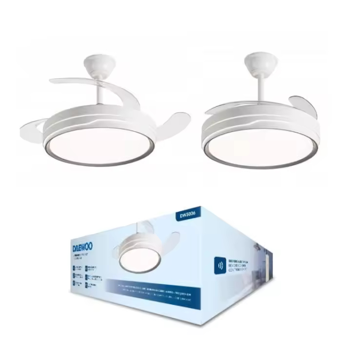 DAEWOO PREMIUM VENTILADOR DE TECHO CON LUZ 42/106D BLANCO -ASPAS RETRACTILES-MOTOR 30W LED 35W-3 TEMP REGULABLES DIMMABLE 6VELOCIDADES ULTRASILENCIOSO,FUNCION VERANO/INVIERNO -CONTROL APP,TEMPORIZADOR CALIDAD 100% GARANTIZADA - 1