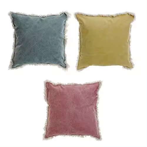 Juego de 3 cojínes Colores de Algodon con Flecos 45x45 cm-DAMDAM GO - 1