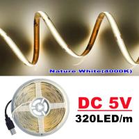 Tira De Luz LED COB DC5V Con Suministro De Energía USB Alta Densidad Flexible 320LED/m 3000K/4500K/6500K Para Iluminación De Sala De Estar - details 2