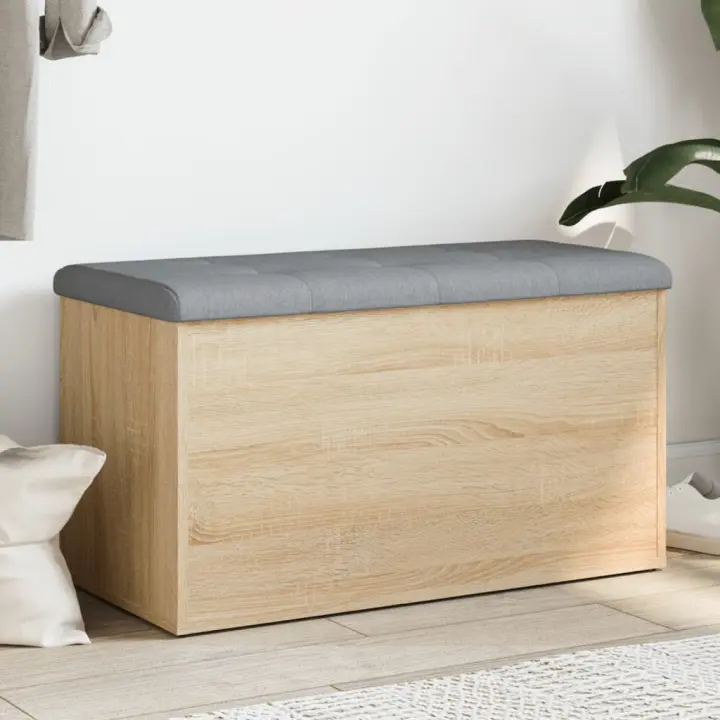 vidaXL Banco con almacenaje madera ingeniería roble Sonoma 82x42x45 cm - 1