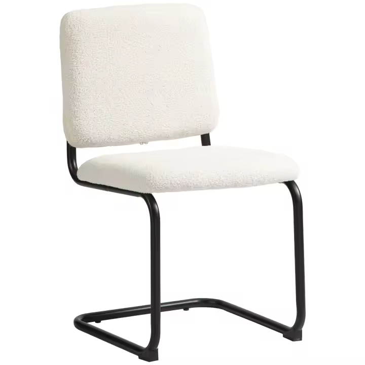 HOMCOM Silla de comedor HOMCOM, silla de cocina con funda efecto lana bouclé, asiento acolchado y patas de acero para salón, comedor, dormitorio, color crema - 1
