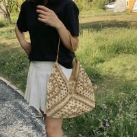 Bolso de hombro tejido de paja para mujerbolso de mano de tamaño mediano con asa para vacaciones en la playaPopular - details 9