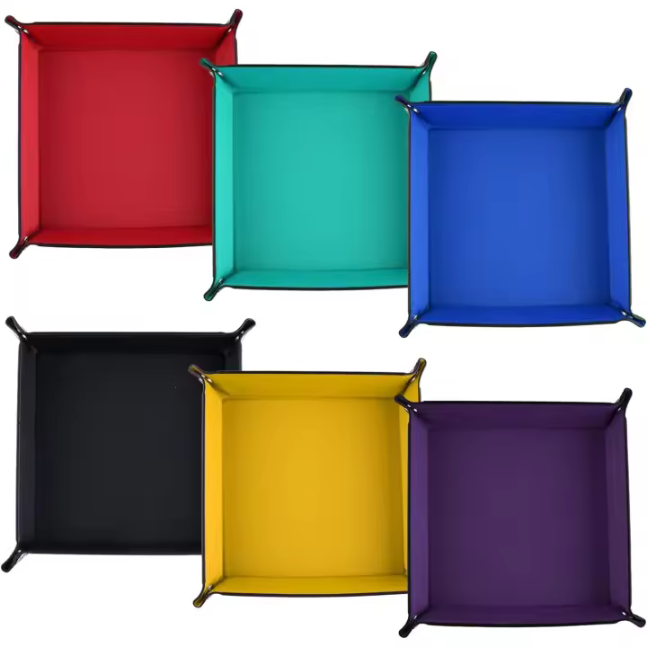 6 Piezas Tablero de Dados PU de Cuero Bandeja de Balanceo Soporte Cuadrado Plegable para Juegos de Dados como RPG, DND y Otros Juegos de Mesa, 6 Colores,12*12cm - 1