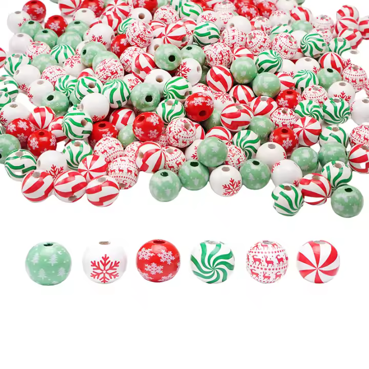 10Pcs/Bag Cuentas Redondas De Madera Impresas De 16mm Para Manualidades Joyería DIY Accesorios Para Pulseras Pendientes Collares Material Ecológico - 1