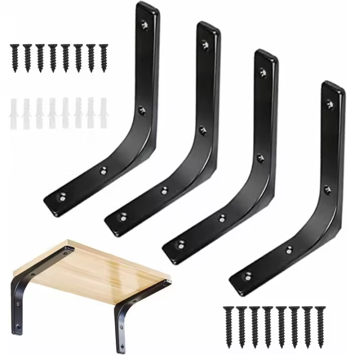 piezas Soporte de estante de pared negro Soporte de estante de metal Soporte de montaje en pared Soporte de pared en forma de L para decoración de muebles Conexión con tornillos 150 * 125 mm, carga máxima 80 kg - 1