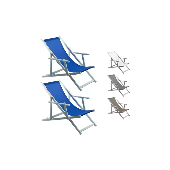 Mediawave Store 2pz Sedia Sdraio Pieghevole Napoli con Braccioli Struttura Alluminio e Textilene - 1