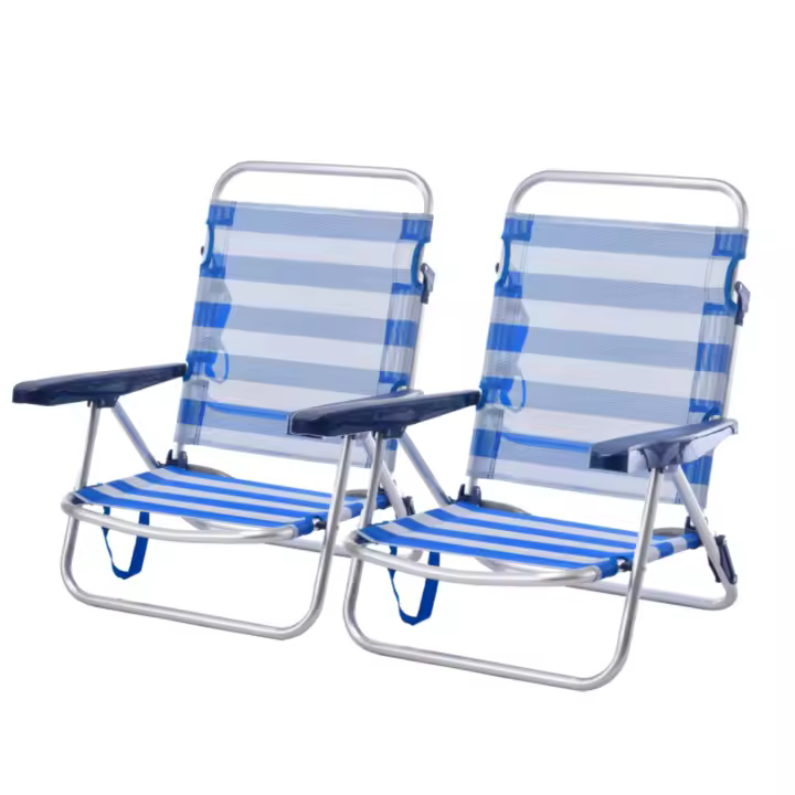 Pack de 2 - Sillas Playa Plegable Convertibles en Cama de Aluminio y Textileno 53x20x78cm con pieza tope antivuelco - 1