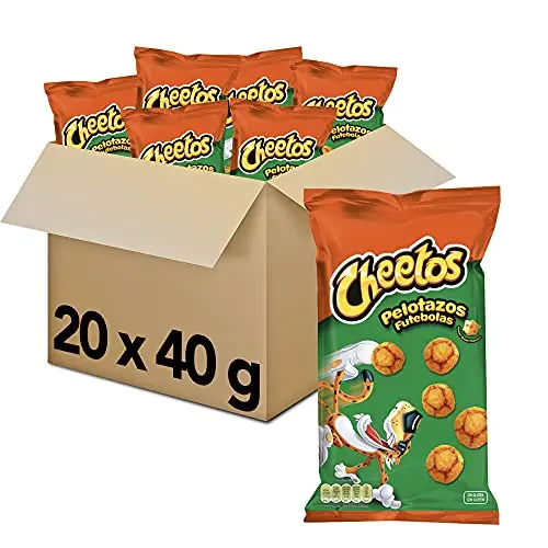 Cheetos Pelotazos - Snack Crujiente de Maíz con Sabor a Queso, Pack de 20 Bolsas del Delicioso e Irresistible Aperitivo de Maíz, Total: 20 x 40g = 800 g - 1