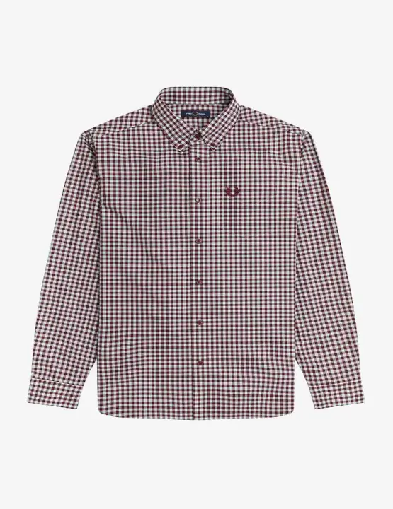Camisa a Cuadros Fred Perry en Popelina de Algodón con Bolsillo en el Pecho y Cuello con Botones para Hombre - 1