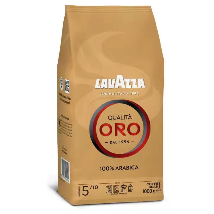 Lavazza Qualità Oro 1kg Paquete de 1 Kg Café en Grano Natural, Ideal para la Máquina de Café Espresso, Con Notas Aromáticas de Frutas y Flores, 100% Arábica, Intensidad 5 Tueste Medio - 1