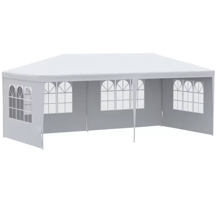 Outsunny Carpa de Jardín con Laterales Desmontables 6x3 m Gazebo Pabellón con 4 Ventanas Transparentes 12 Orificios de Drenaje y Marco de Acero para Exterior Terraza Blanco - 1