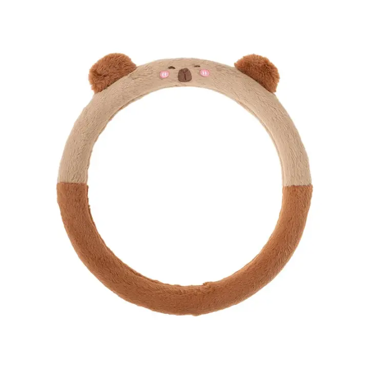 Funda Para Volante De Coche De Peluche Capibara Cartoon Caliente No Esmerilado Universal Para Manillar Invernal Antideslizante - 1