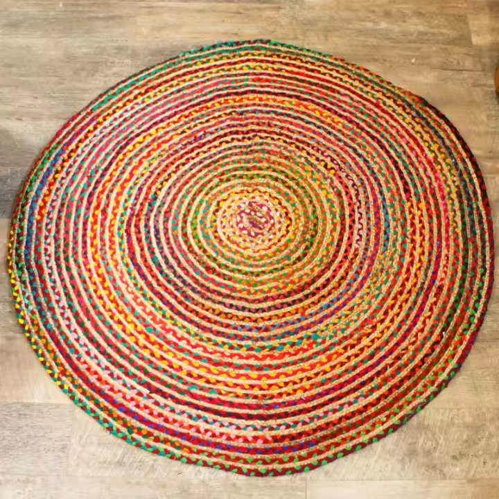 Alfombra Redonda de Yute y Algodón Reciclado 150 cm - Hecho a mano en India - 1