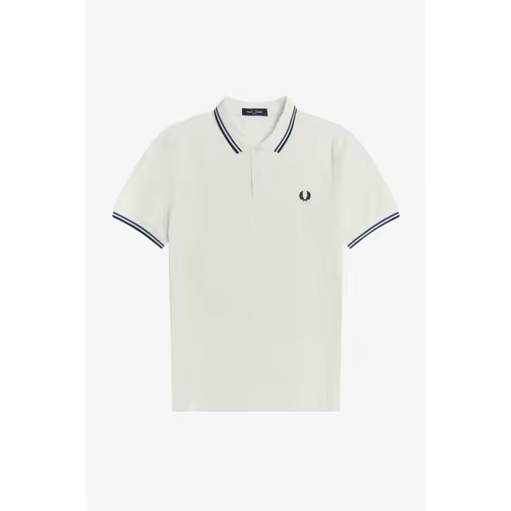 Fred Perry Slim Fit Twin Tipped Polo Ecru Blue Green - 1