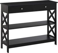 Entryway Console Table Reception with 2 Drawers and 2 Lower Shelves, Modern Furniture Raised Base, Anti-Roll 100 x 30.5 x 80 cm, Black - details 2