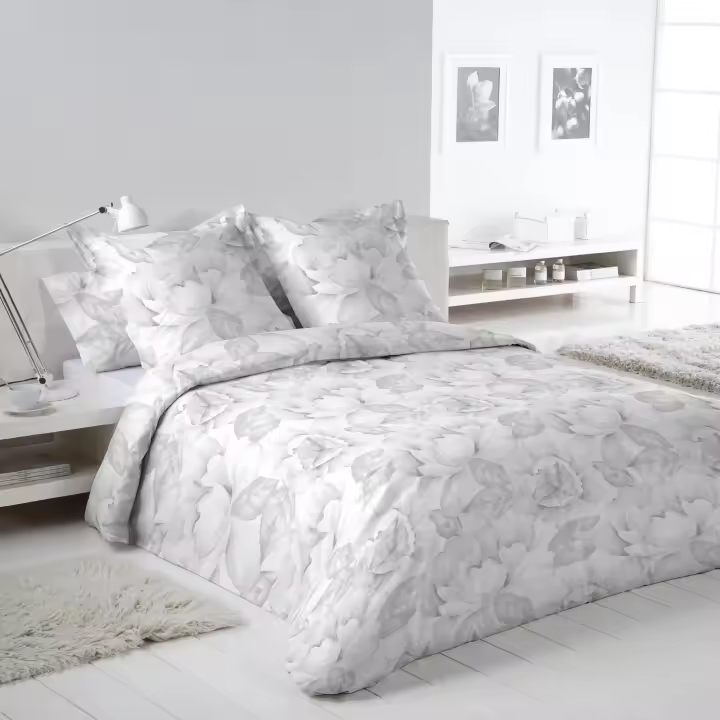 Juego Funda Nórdica Floral 100% Algodón Cierre Botones Sandra Gris - 1