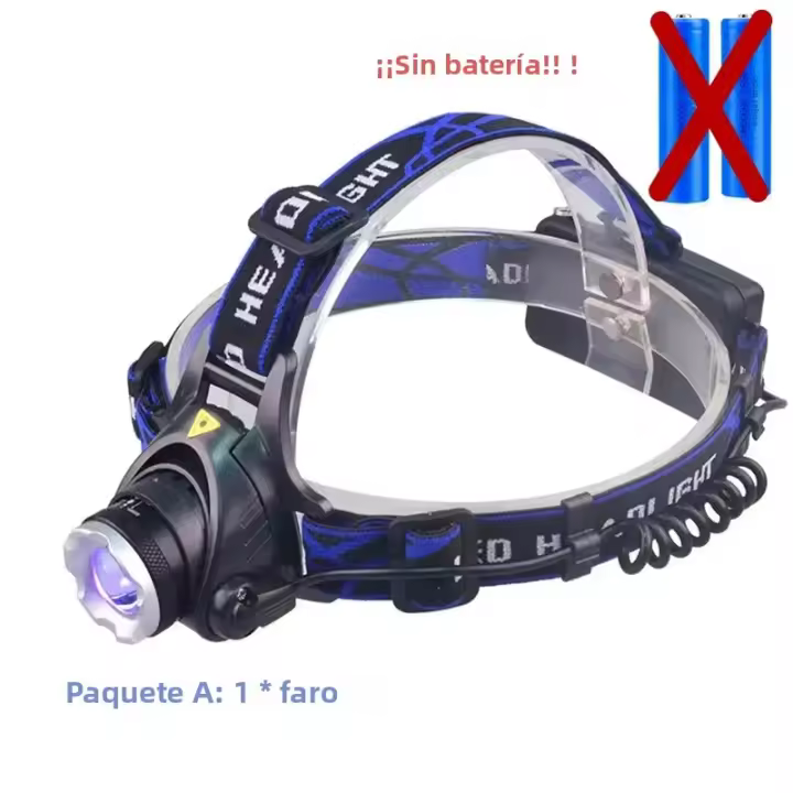 Linterna Frontal LED Potente Con Luz UV Blanca/395nm Y Zoom Recargable USB Impermeable Para Camping Autodefensa Y Actividades Al Aire Libre - 1