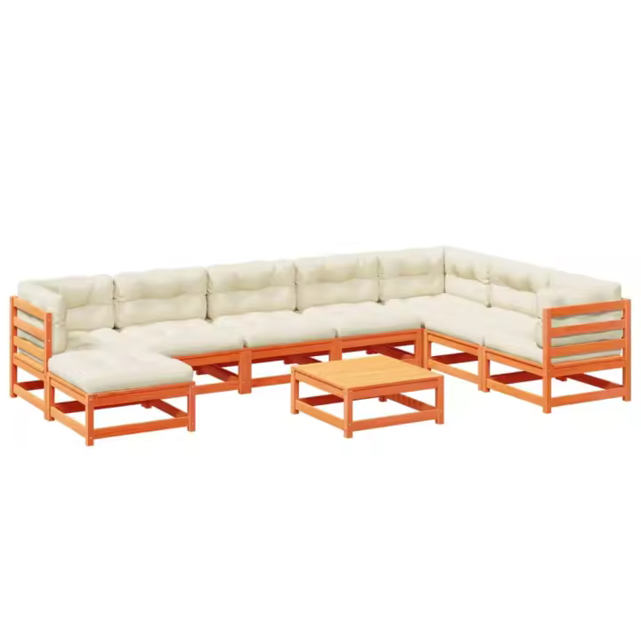 vidaXL Set de sofás jardín 9 pzas con cojines madera pino marrón cera - 1