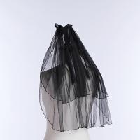 Velo De Novia Corto En Lace Con Borde Negro Y Decoración De Lazo Dos Capas Velos De Novia 2026 Para Mujeres - details 2