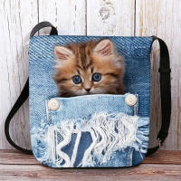 Bolso De Hombro Para Mujer De Gran Capacidad Estampado De Gato Bolso Cruzado Personalizado Ligero Bolsa De Mano Casual De Denuio - details 9