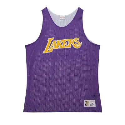 Camiseta Mitchell and Ness Los Angeles Lakers Reversible Mesh Practice Tank Vintage Logo Multi-Black TMTK6913-LALYYPPPMTBK - 1