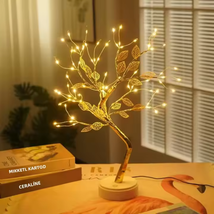 Luz De Navidad Decorativa Con 72 LEDs Y Hoja Dorada 20cm Fuente De Alimentación USB/Batería (no Incluida) Luz Nocturna De Árbol Táctil - 1