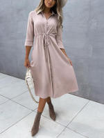 Vestido De Mujer Estilo Casual Cintura Media Manga Media Color Sólido Prenda A-Linea Con Cuello En V Y Detalles De Encaje - details 12