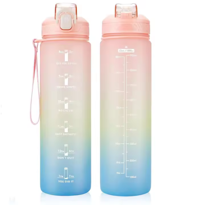 Botella Deportiva de 1 L: Botella deportiva a prueba de fugas y sin BPA para fitness, Gimnasio y Deportes al Aire Libre, color Morado - 1