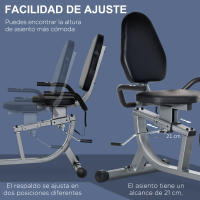 HOMCOM Bicicleta Estática con Respaldo Bicicleta de Ejercicio de Fitness con 8 Niveles de Resistencia Magnética Longitud Ajustable Pantalla LCD para Casa Oficina Gimnasia Gris - details 5