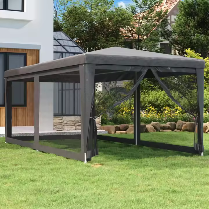 vidaXL Carpa para fiestas 6 paredes de malla HDPE gris antracita 3x6 m - 1