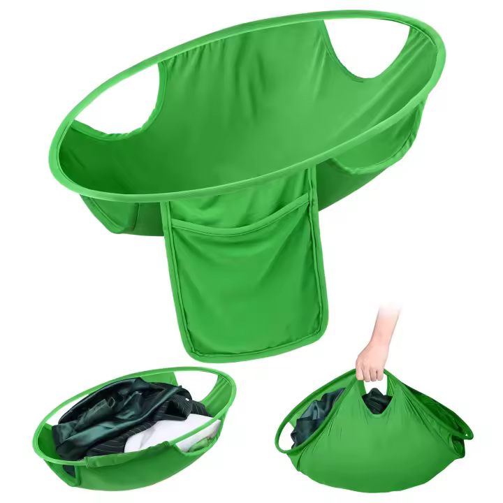 Cestos de ropa Sucia de 21 cargables, Cesto de Nailon para ropa Sucia, Organizador de ropa Redondo Verde para habitación, 21 pulgadas - 1