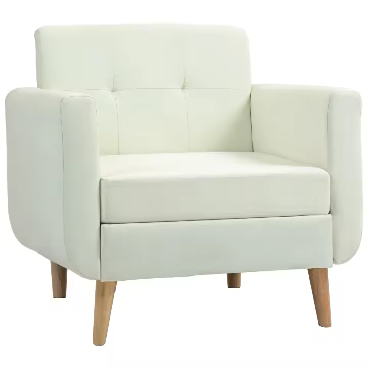 HOMCOM Sillón de Salón Butaca para Dormitorio Moderno 78 cm con Reposabrazos y Patas de Madera Sillón Pequeño para Oficina Sala de Estar Crema - 1