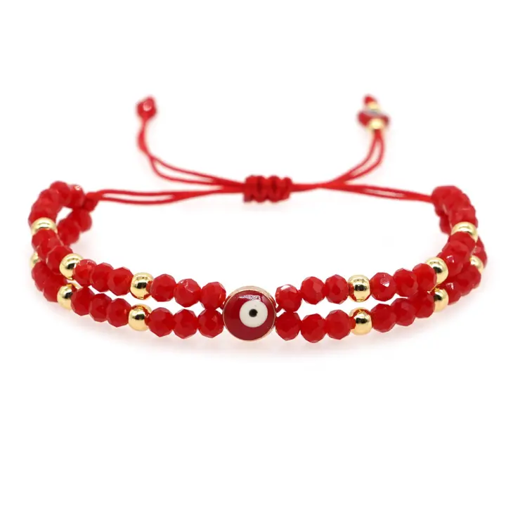 Pulsera Bohemia Estilo Con Ojos Rojos Y Resina De Aceite Pulsera De Bola De Cobre Y Cristal Rojo Para Mujer 2-Banda Transporte - 1