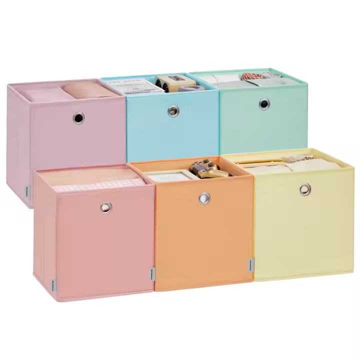 SONGMICS Caja de Almacenaje, Juego de 6, Organizadores Plegables, 30 x 30 x 30 cm, Tela, para Estantería Cúbica, de Colores, Cesta de Almacenaje, para Dormitorio, Salón - 1