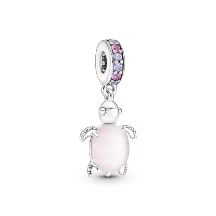 PANDORA Charm Colgante Plata de Ley Tortuga Marina Cristal de Murano Rosa Joyería Infantil - 1